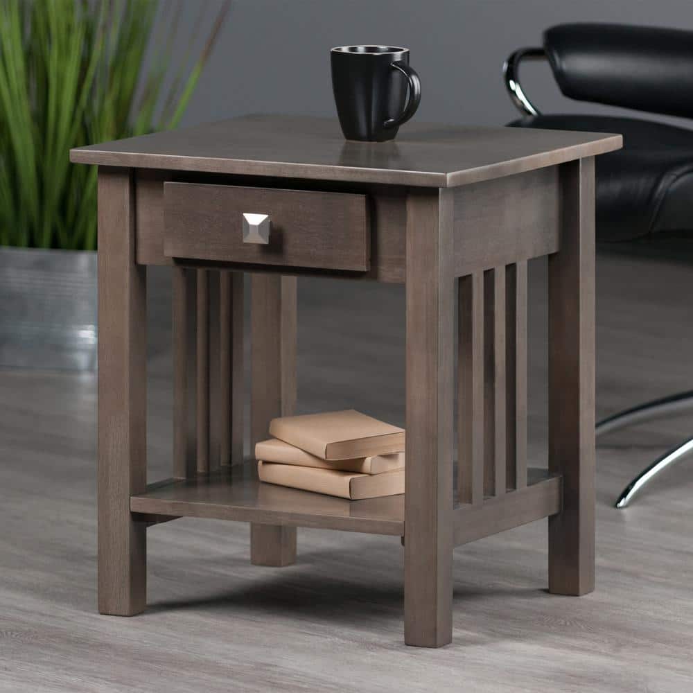 Transitional Stafford Oyster Gray Wood End Table with Storage