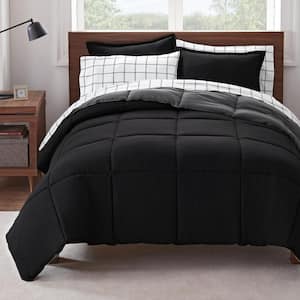 Simply Clean 5-Piece Black Reversible Microfiber Twin/Twin XL Bed in a Bag Set