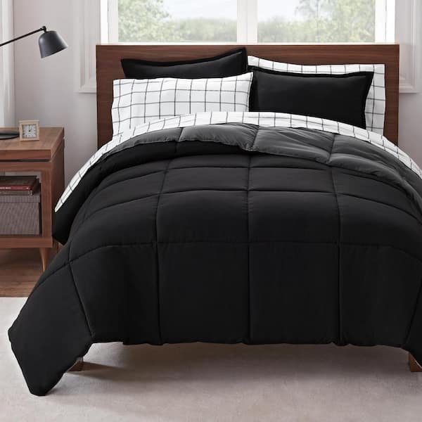 Serta Simply Clean 7-Piece Black Reversible Microfiber King Bed in a Bag Set