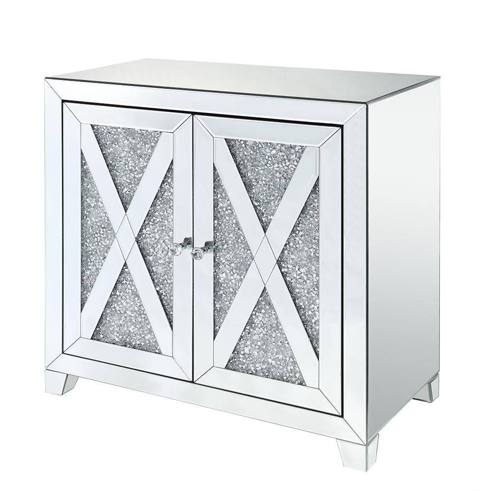 Mirrored Glam Console Table with Faux Diamond Storage