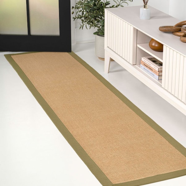 Camden Farmhouse Cottage Border Jute Natural/Olive 2 ft. x 8 ft. Runner Rug