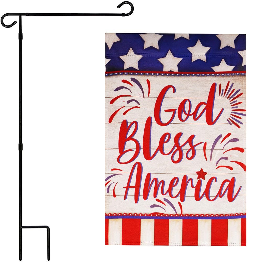 1 ft. x 1.5 ft. Polyester God Bless America USA Flag Accent 2-Sided Garden Flag Blockout with 36 in. Black Iron Stand price history on PriceWatchPro