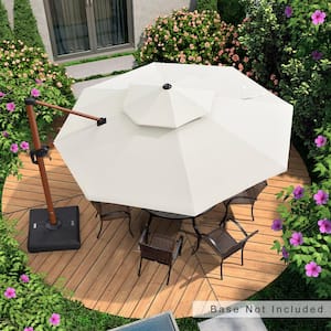 11 ft. Octagon All-aluminum 360-Degree Rotation Wood pattern Cantilever Offset Outdoor Patio Umbrella in Cream