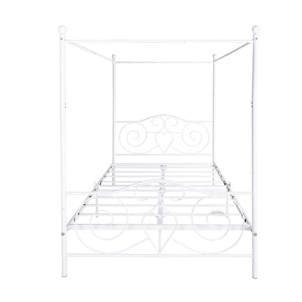 White Queen Metal Bed Frame, Bed Frame With Storage Headboard White Luröyqueen