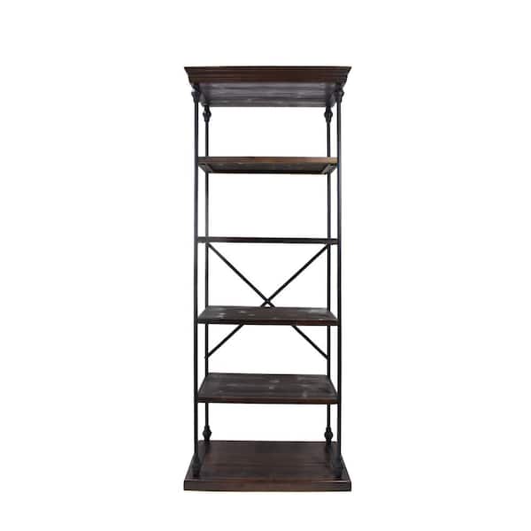 Noble House Abramo 84.75 in. Black Metal 5-Shelf Etagere Bookcase with Open Back