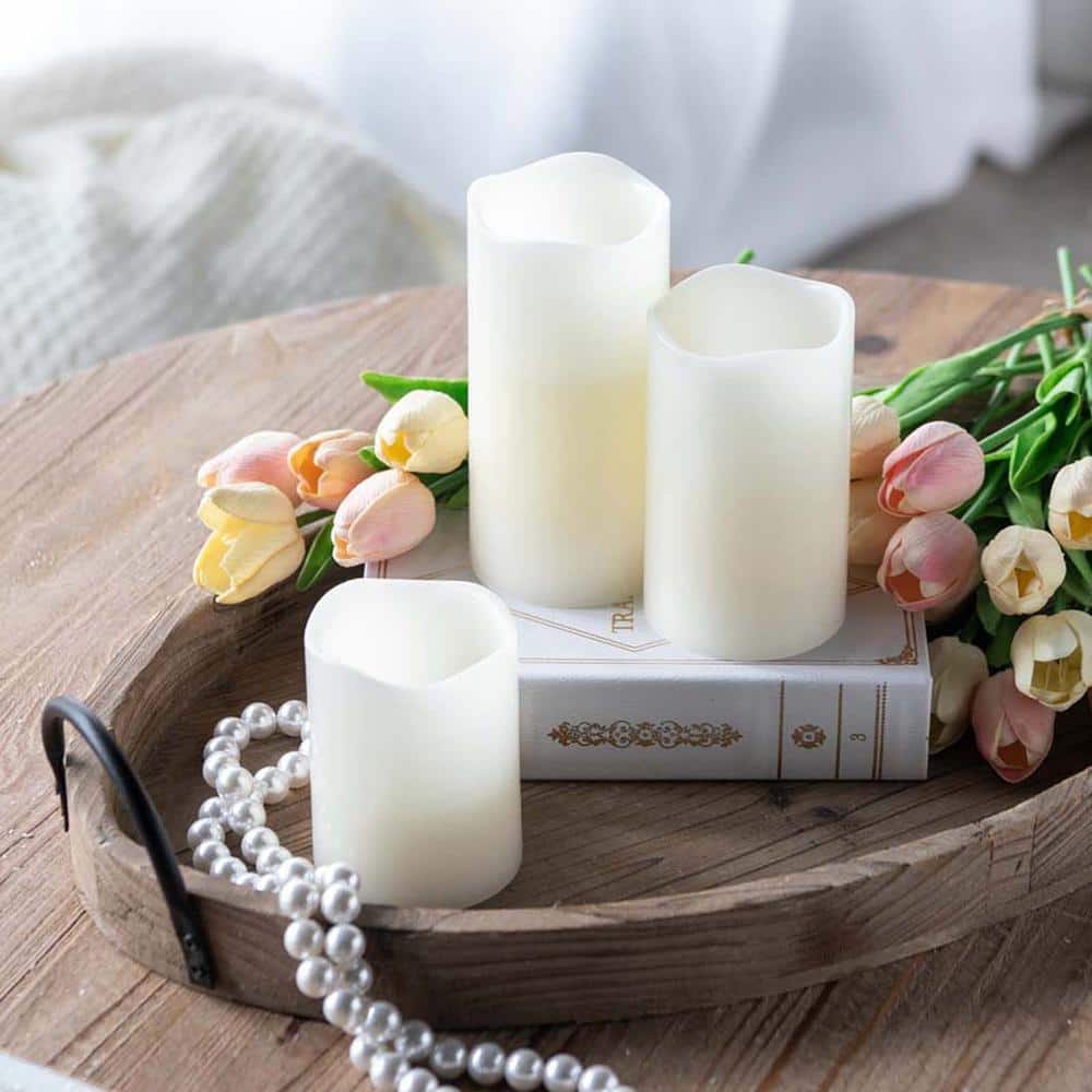 Ivory Battery Powered Unscented Plastic 1-Wick Candle 3-Pack, Led Light Fla