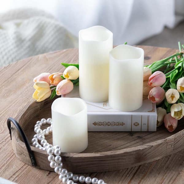 Unbranded Ivory Battery Powered Unscented Plastic 1-Wick Candle 3-Pack, Led Light Flameless Candles with Remote Timer