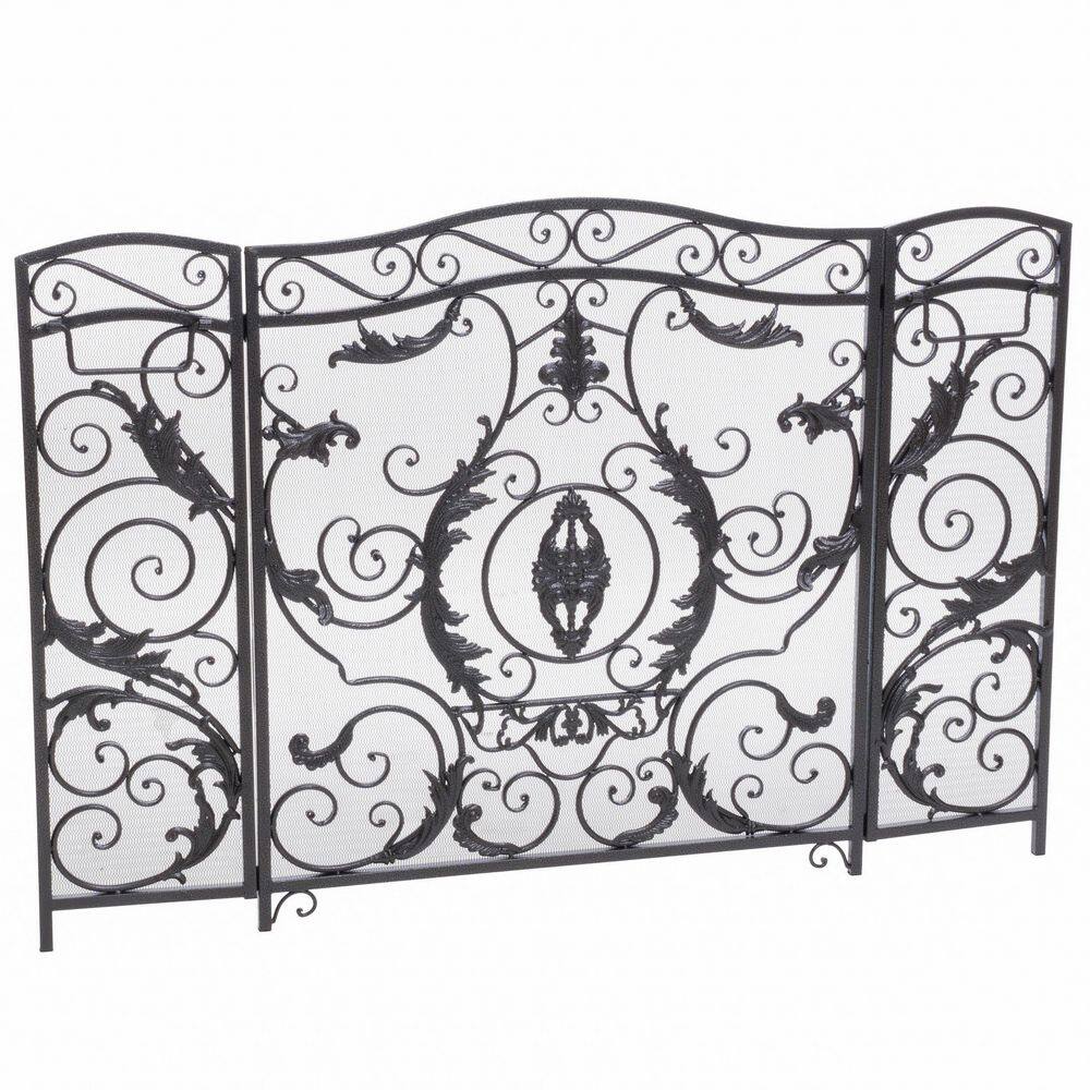 Avex Silver Black Iron 3-Panel 53.5 in. Fireplace Screen with Wonderfully Ornate Design and Scroll Pattern price history on PriceWatchPro