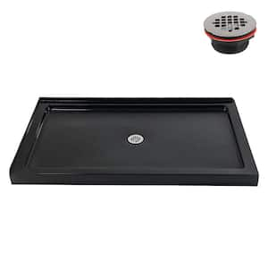 NT-2144-60BL-CR 60 in. x 36 in. Corner Acrylic Shower Pan Base in Glossy Black with Center Drain, ABS Drain Included