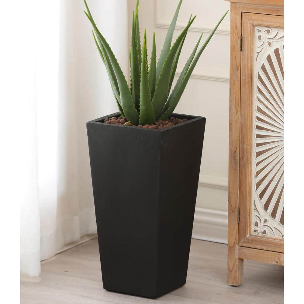 Black Fiberclay 18.5" Tall Tapered Square Planter