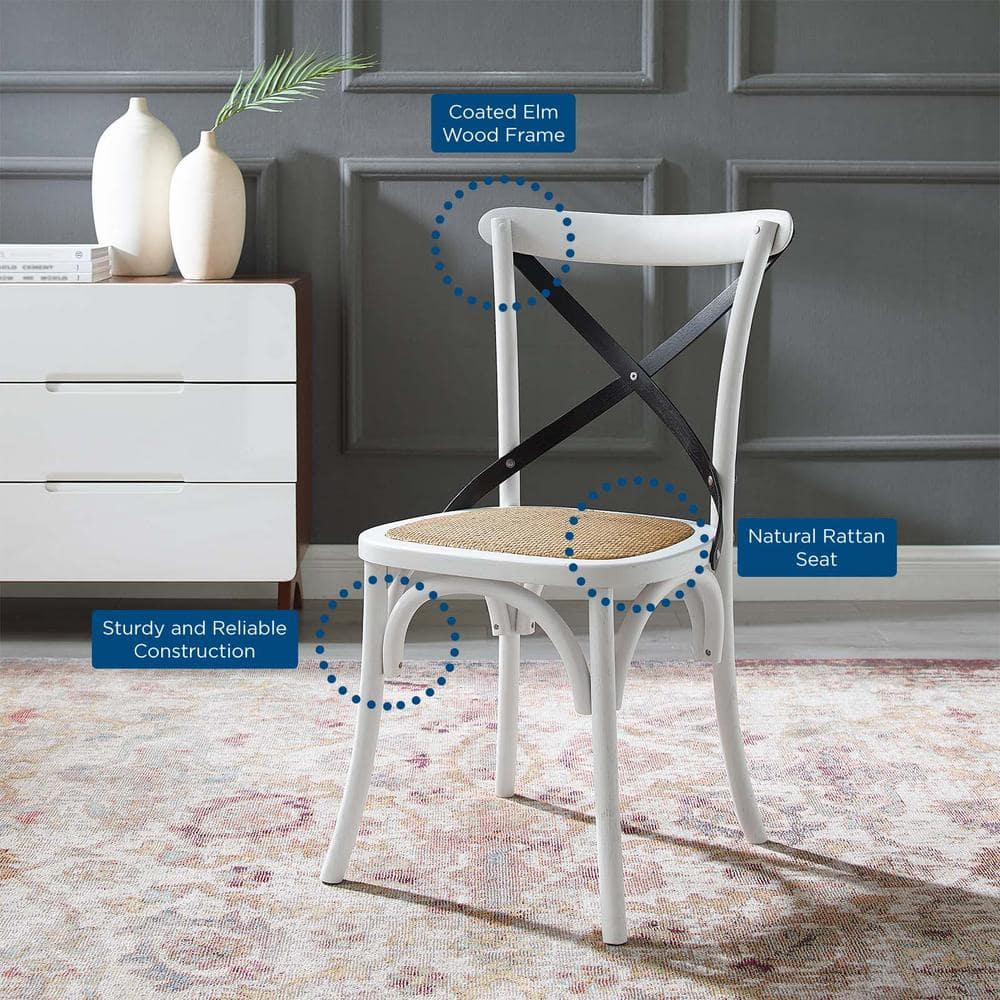 White and Black Cross Back Wood Dining Chair