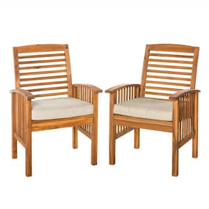 Boardwalk Brown Acacia Outdoor Dining Chairs with Beige Cushions (Set of 2)