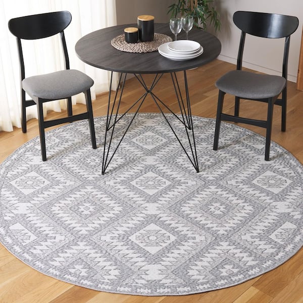 Prairie Gray/Ivory 7 ft. x 7 ft. Aztec Diamonds Round Area Rug