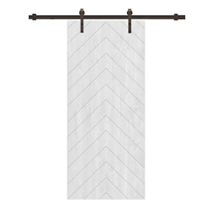 Herringbone 24 in. x 80 in. Fully Assembled White Stained Wood Modern Sliding Barn Door with Hardware Kit