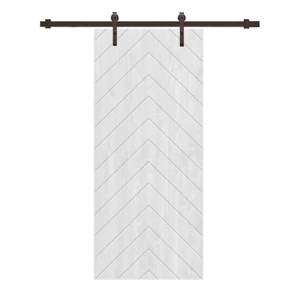 CALHOME Herringbone 24 in. x 80 in. Fully Assembled White Stained Wood Modern Sliding Barn Door with Hardware Kit