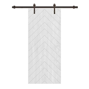 Herringbone 42 in. x 84 in. Fully Assembled White Stained Wood Modern Sliding Barn Door with Hardware Kit