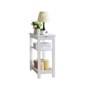 SignatureHome Lercon 20 in. W White Finish Rectangle Top Wood End Table With 2 Fixed Shelves. Dimension (11Lx20Wx24H)