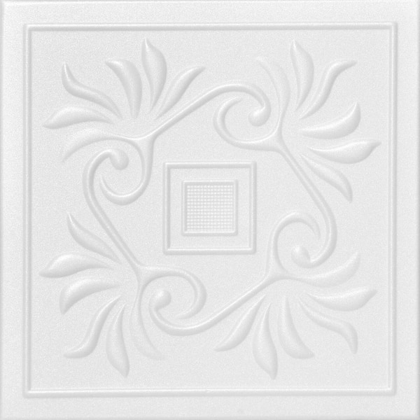 A La Maison Ceilings Cockatoos Plain White 1.6 ft. x 1.6 ft. Decorative Foam Glue Up Ceiling Tile (259.2 sq. ft./case)