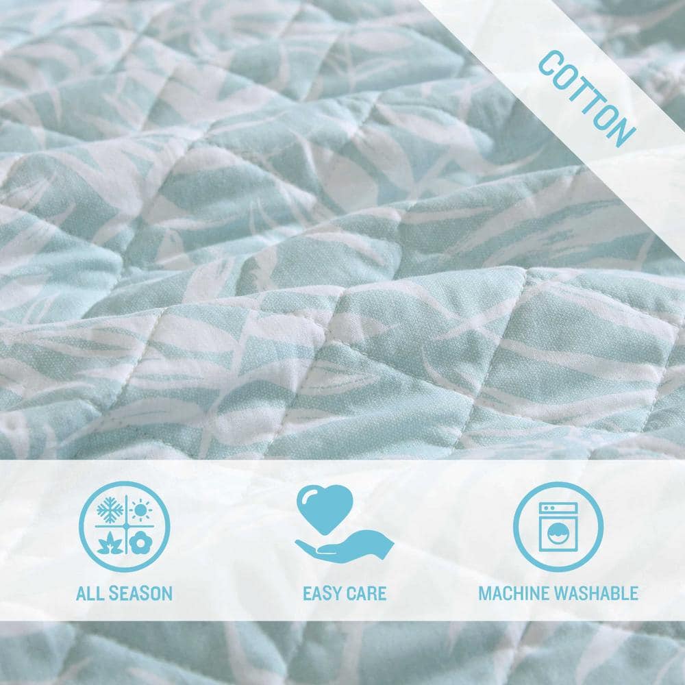 King Size Blue Cotton Reversible Quilt Set with Shams