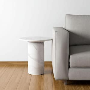 21.60 in. White Round Marble End Table