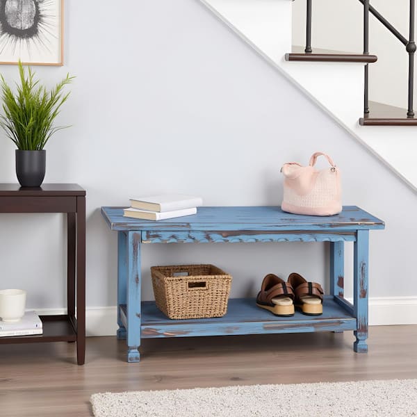 アンファン　カントリーブルー　ハートのシェルフ Alaterre Furniture Country Cottage 36 in. Solid Wood Entryway
