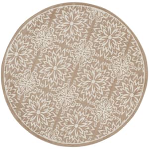 Jubilant Taupe 5 ft. x 5 ft. Floral Transitional Round Area Rug