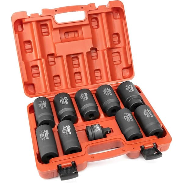 1/2 in. Drive 12-Point Axle Nut Socket Set, 10-Piece, Metric 29-39 mm, Cr-Mo