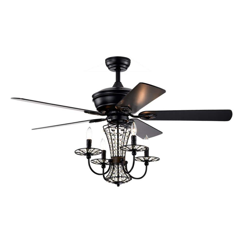 52 in. Smart Indoor Balck Ceiling Fan with 4 Chandeliers