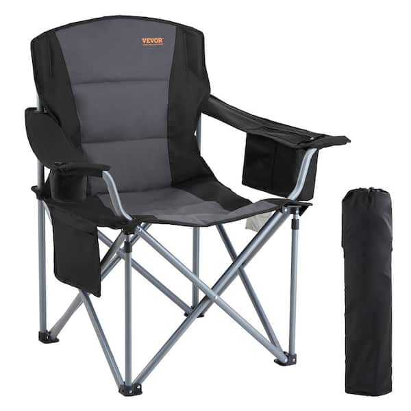 Camping Folding Chair for Adults Portable Heavy-Duty Outdoor Quad Lumbar Back Padded Arm Chairs in Black