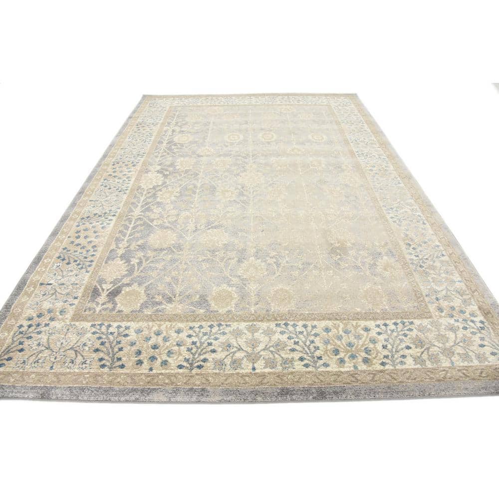 Gray Floral Synthetic Easy Care Stain-Resistant 7' x 10' Rug