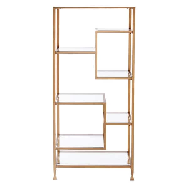 Southern Enterprises 68 in. Gold Metal 7-shelf Etagere Bookcase with Open Back