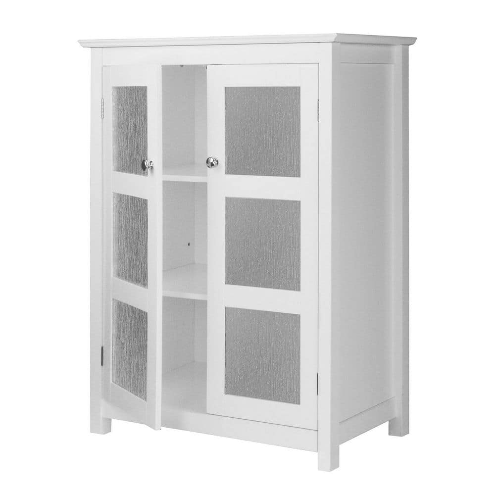 Connor Classic White Floor Cabinet with Textured Glass Doors