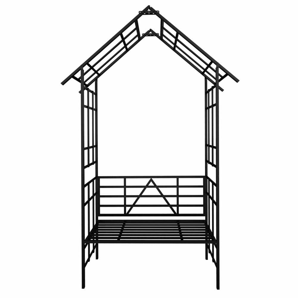 Black Series Outside Dimensions: 97.24 in. x 44.88 in. Iron Gothic Arbor, A