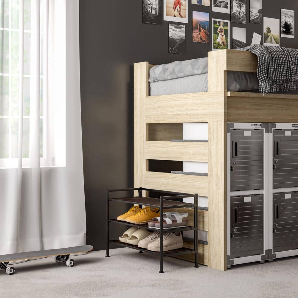 Espresso 3-Tier Stackable Metal and Wood Shoe Rack