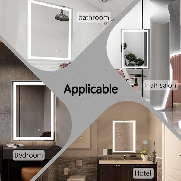 24 in. W x 36 in. H Rectangular Frameless Wall LED Bathroom Vanity Mirror with Light Dimmable Anti-Fog Makeup Mirror
