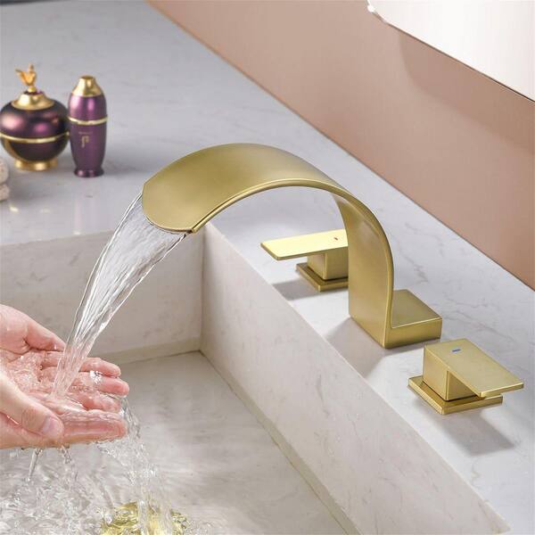 BATH FAMOLI 8” LED Waterfall Bathtub Faucet – 3-Hole Brass, 2 Handles, Oil Rubbed Bronze, Temp-Sensing LED