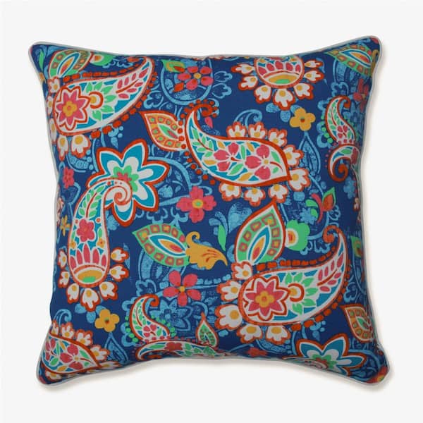 Pillow Perfect Paisley Blue/Green Party Square Outdoor Throw Pillow