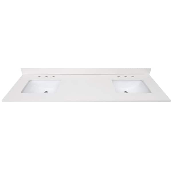 Home Decorators Collection 73 in. W x 22 in D Quartz White Rectangular Double Sink Vanity Top in Warm white