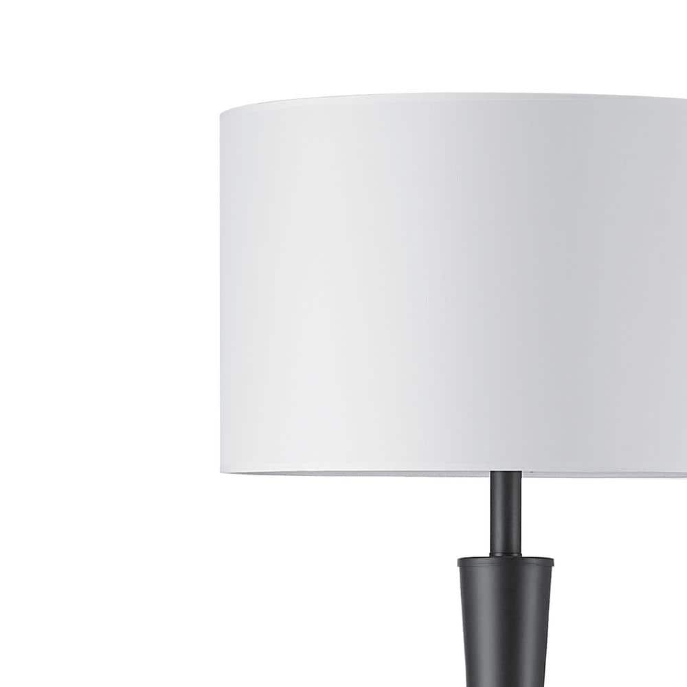 Matte Black 70" Modern Floor Lamp with White Fabric Drum Shade