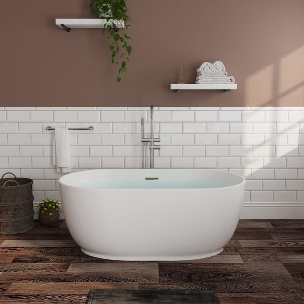 ANGELES HOME 59 in. L x 31 1/2 in. W Pure Acrylic Soaking Bathtub with Center Drain in Glossy White, Chrome Pop-up Drain