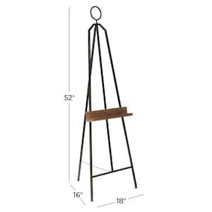 Black Metal Large Free Standing Adjustable Display Stand Easel with Chain Support and Wood Tray