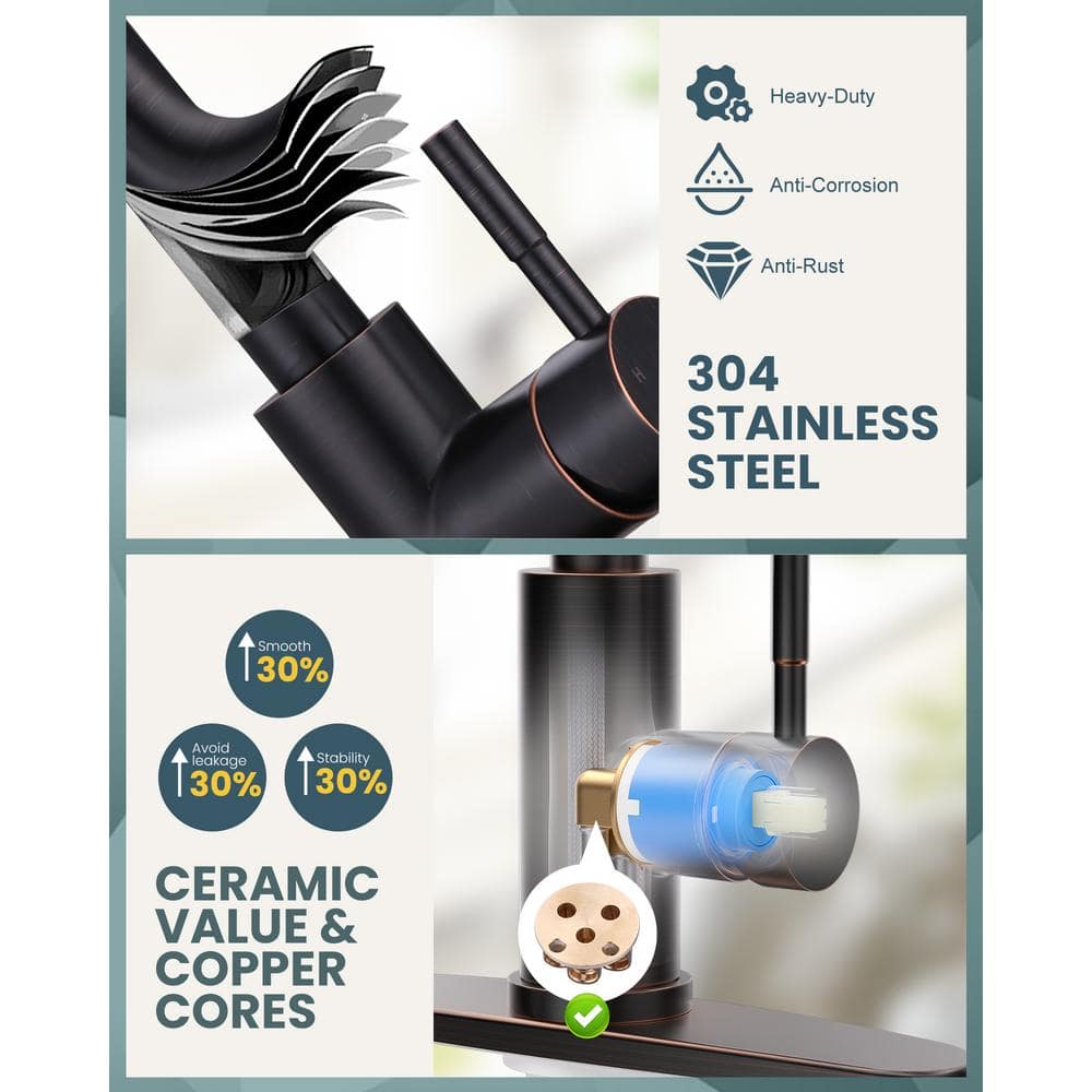 Oil Rubbed Bronze Pull Down Kitchen Faucet with Glass Rinser