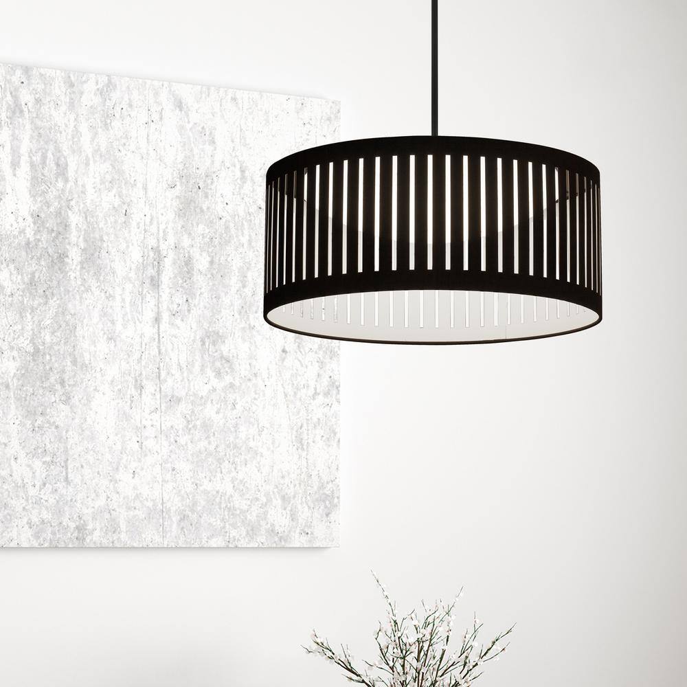 Matte Black 20" LED Drum Pendant Light with White Shade