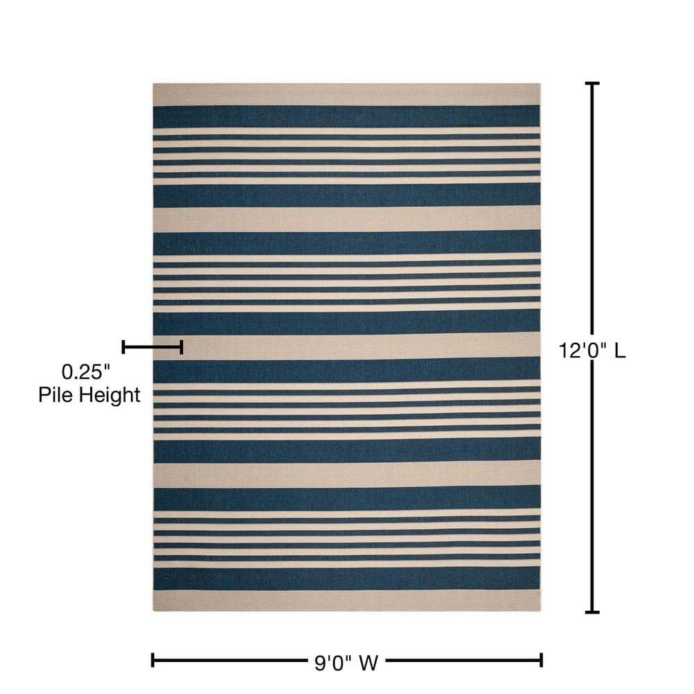 Coastal Stripe Navy & Beige 9' x 12' Synthetic Area Rug