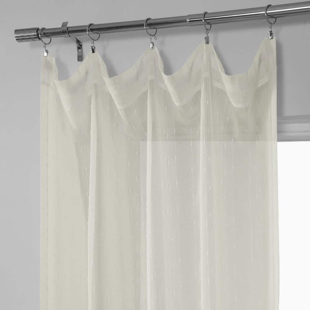 White Sheer Striped Faux Linen 108" Window Panel