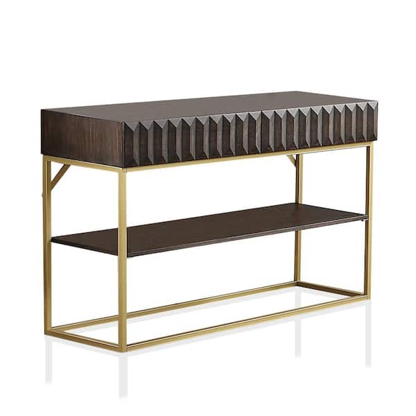 Furniture of America Kapulet 47.75 in. Rectangle Walnut and Gold Wood Top Console Table