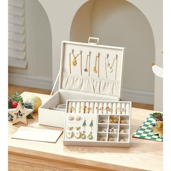 7.1 x 3.3 in. Cream White PU-Leather Jewelry Box with Removable