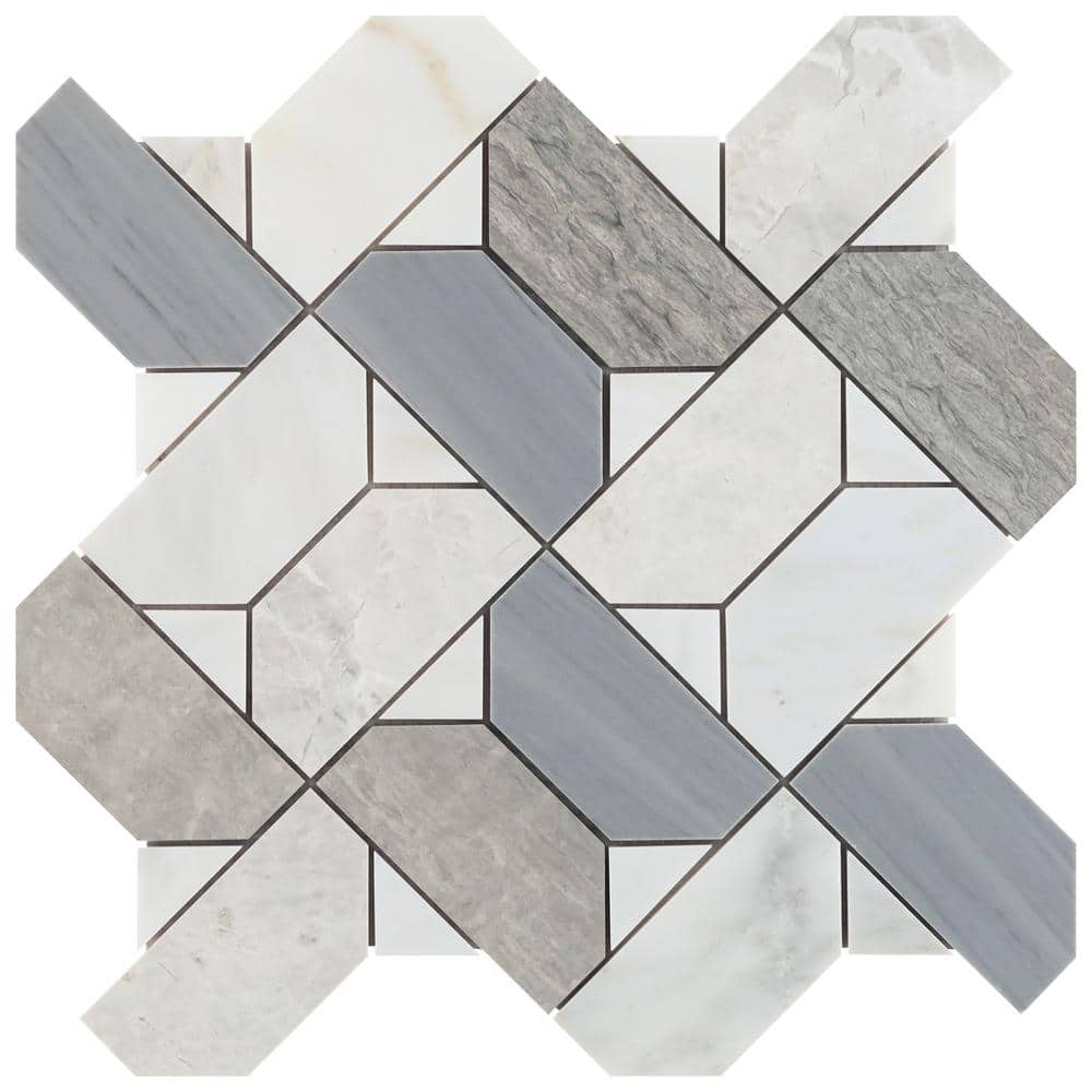 Pledge 12x12 Polished Marble Geometric Mosaic Tile