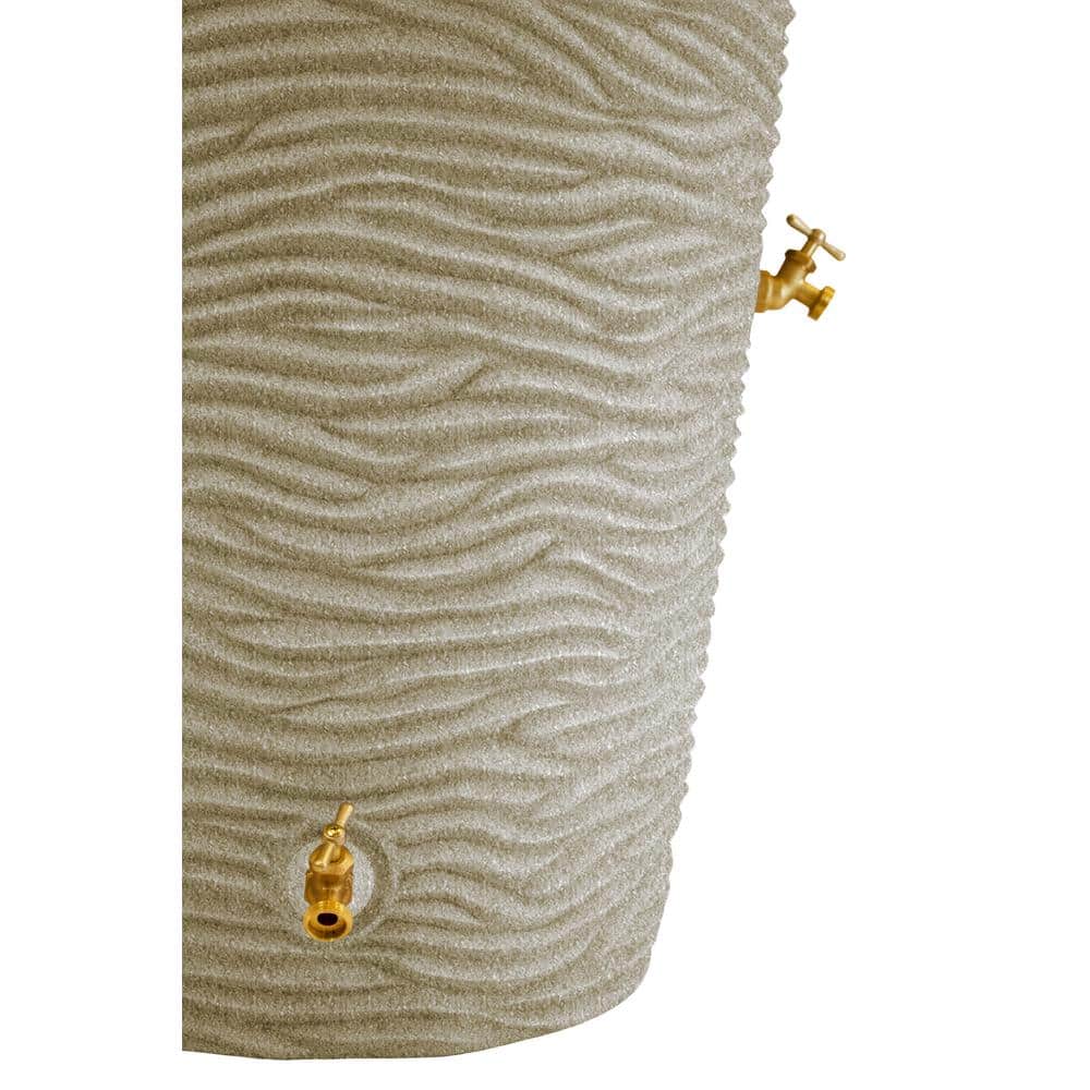 Sandstone 50-Gallon Palm Texture Rain Barrel with Brass Spigots