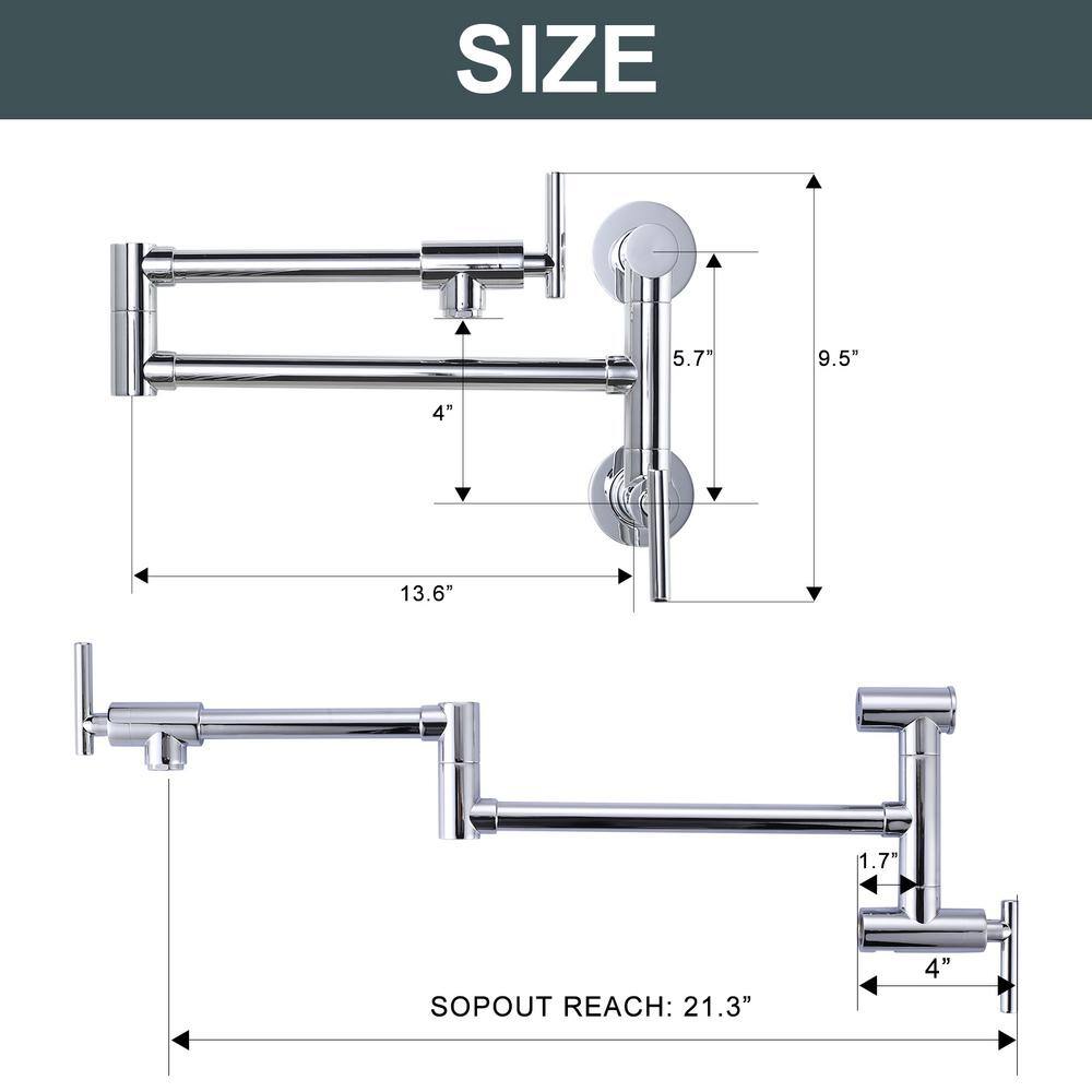 Polished Chrome Double Handle Wall Mounted Pot Filler